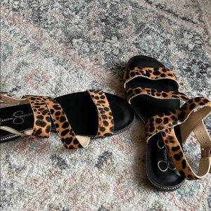 Cheetah print cow fur Jessica Simpson sandals